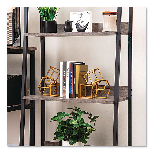 Mind Reader Geometric Cube Metal Bookends, Nonskid Base, 4.25 x 6 x 6, Iron, Gold (BLOCKS2GLD)