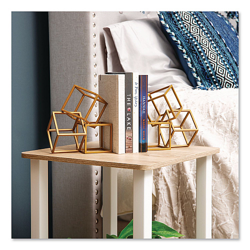 Mind Reader Geometric Cube Metal Bookends, Nonskid Base, 4.25 x 6 x 6, Iron, Gold (BLOCKS2GLD)