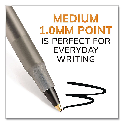 BIC Round Stic Xtra Life Ballpoint Pen, Stick, Medium 1 mm, Black Ink, Translucent Black Barrel, 10/Pack (20123)