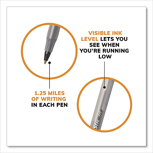 BIC Round Stic Xtra Life Ballpoint Pen, Stick, Medium 1 mm, Black Ink, Translucent Black Barrel, 10/Pack (20123)