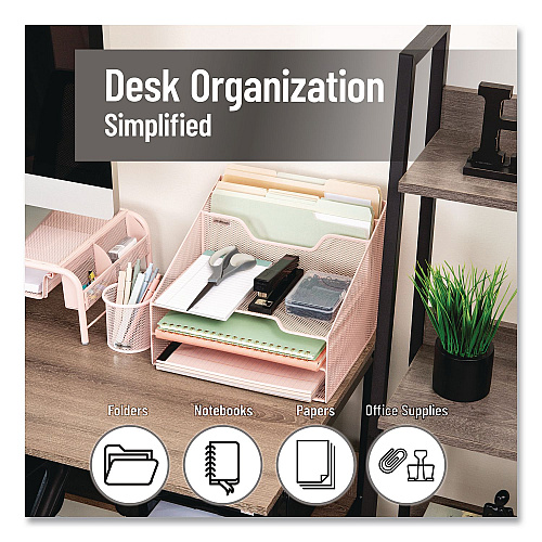 Mind Reader Metal Desk Organizer Letter Tray, 5 Sections, Letter Size, 11.5 x 12.5 x 9.5, Pink (MESHBOX5PNK)