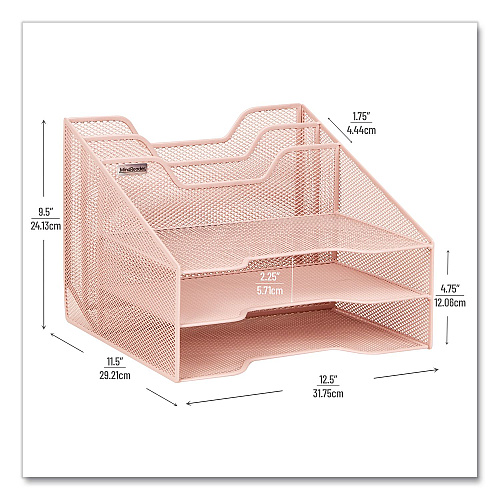 Mind Reader Metal Desk Organizer Letter Tray, 5 Sections, Letter Size, 11.5 x 12.5 x 9.5, Pink (MESHBOX5PNK)