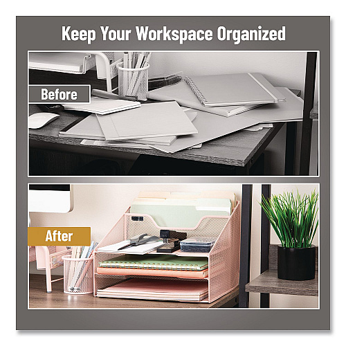 Mind Reader Metal Desk Organizer Letter Tray, 5 Sections, Letter Size, 11.5 x 12.5 x 9.5, Pink (MESHBOX5PNK)