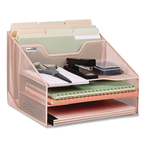 Mind Reader Metal Desk Organizer Letter Tray, 5 Sections, Letter Size, 11.5 x 12.5 x 9.5, Pink (MESHBOX5PNK)