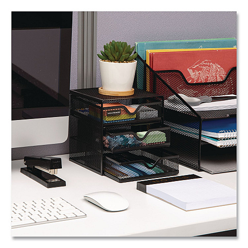 Mind Reader 3-Drawer Desktop Storage Organizer, 6.25 x 6.5 x 6.5, Black, Metal Mesh (MINMESH3BLK)