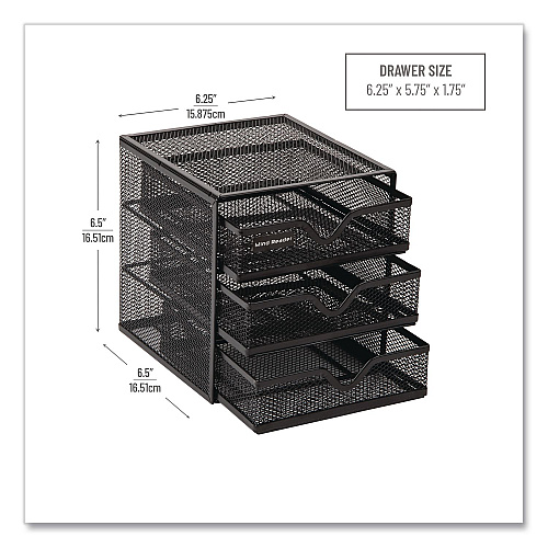 Mind Reader 3-Drawer Desktop Storage Organizer, 6.25 x 6.5 x 6.5, Black, Metal Mesh (MINMESH3BLK)