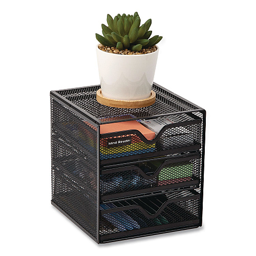 Mind Reader 3-Drawer Desktop Storage Organizer, 6.25 x 6.5 x 6.5, Black, Metal Mesh (MINMESH3BLK)