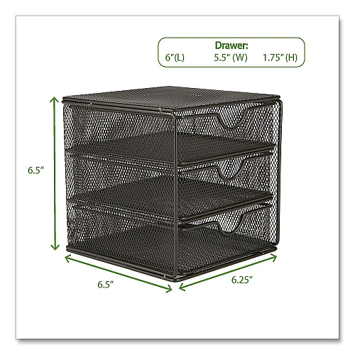 Mind Reader 3-Drawer Desktop Storage Organizer, 6.25 x 6.5 x 6.5, Black, Metal Mesh (MINMESH3BLK)