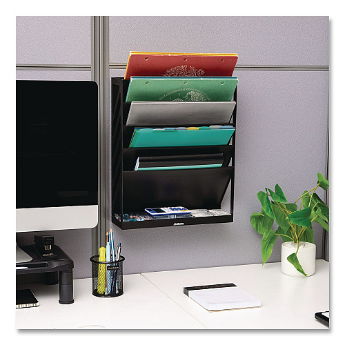 Mind Reader 5-Compartment Plastic Mountable Wall File, 5 Sections, Letter Size, 13 x 4.25 x 16, Black (WALLANCHBLK)