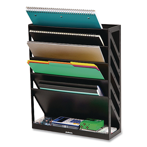 Mind Reader 5-Compartment Plastic Mountable Wall File, 5 Sections, Letter Size, 13 x 4.25 x 16, Black (WALLANCHBLK)