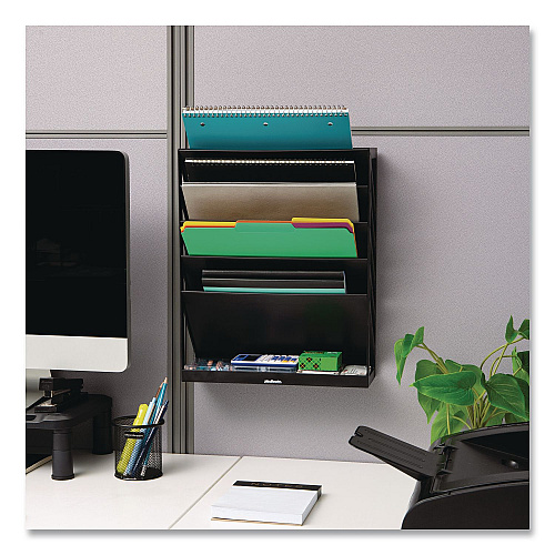 Mind Reader 5-Compartment Plastic Mountable Wall File, 5 Sections, Letter Size, 13 x 4.25 x 16, Black (WALLANCHBLK)