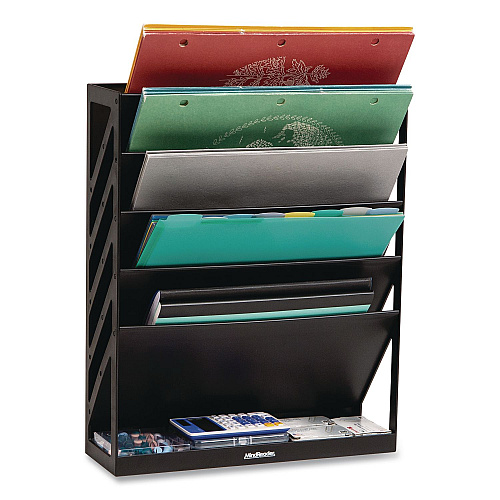 Mind Reader 5-Compartment Plastic Mountable Wall File, 5 Sections, Letter Size, 13 x 4.25 x 16, Black (WALLANCHBLK)