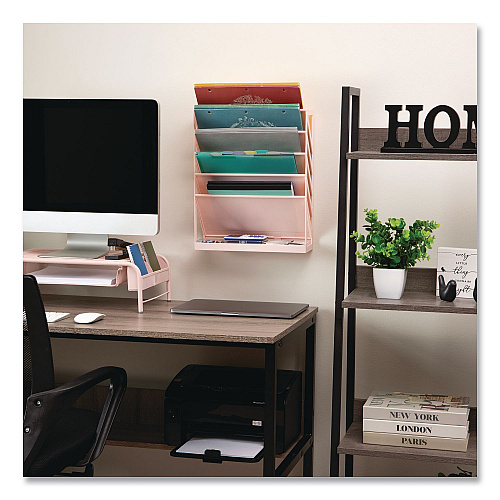 Mind Reader 5-Compartment Plastic Mountable Wall File, 5 Sections, Letter Size, 13 x 4.25 x 16, Pink (WALLANCHPNK)