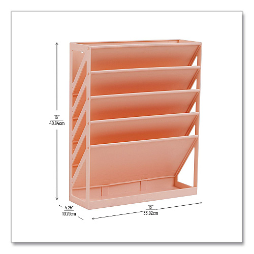 Mind Reader 5-Compartment Plastic Mountable Wall File, 5 Sections, Letter Size, 13 x 4.25 x 16, Pink (WALLANCHPNK)