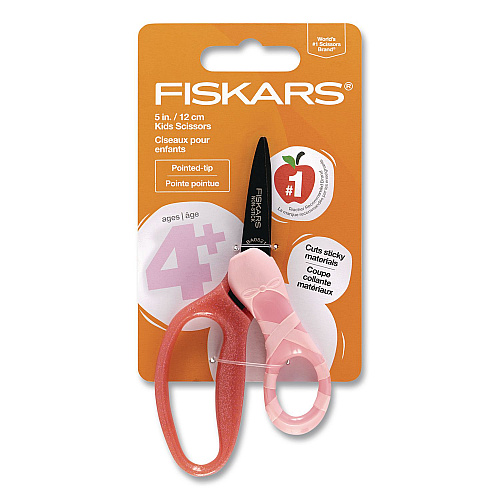 Fiskars MVP Dance Kid's Scissors, Pointed Tip, 5" Long, Straignt Pink Handle (1073415)