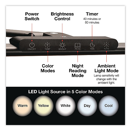Excello Global Products Wellness Series LED Desk Lamp, Articulating Neck, 17.5" High, Black (EGPDL18BLKS)