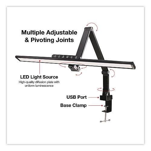 Excello Global Products Wellness Series LED Desk Lamp, Articulating Neck, 17.5" High, Black (EGPDL18BLKS)