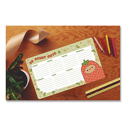 Denik Strawberry Dumpling Notepad Calendar, 10 x 6, (52) White Sheets with Strawberry Dumpling Graphic, Undated (DP1908)