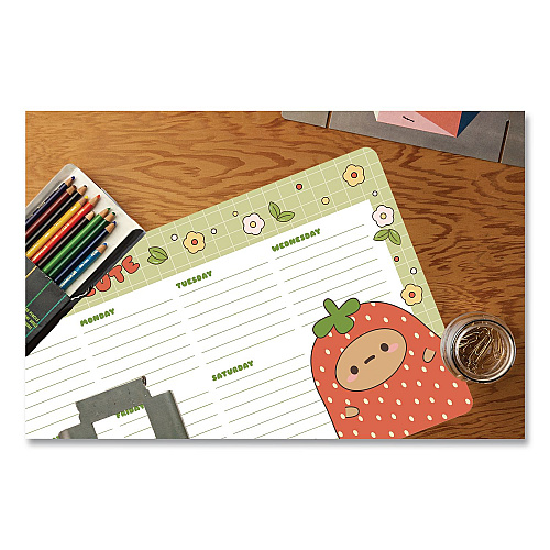Denik Strawberry Dumpling Notepad Calendar, 10 x 6, (52) White Sheets with Strawberry Dumpling Graphic, Undated (DP1908)