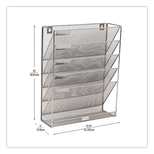Mind Reader 5-Pocket Metal Mesh Mountable Wall File, 5 Sections, Letter Size, 12.75 x 4 x 16, Silver (MAGSTACKSIL)
