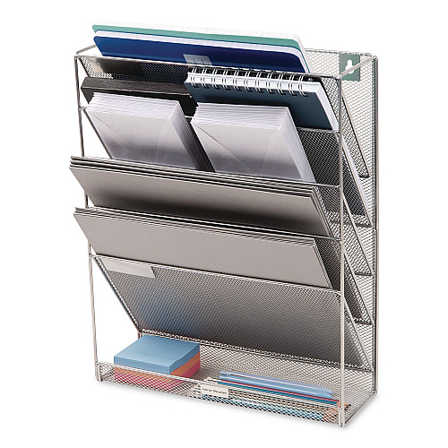 Mind Reader 5-Pocket Metal Mesh Mountable Wall File, 5 Sections, Letter Size, 12.75 x 4 x 16, Silver (MAGSTACKSIL)