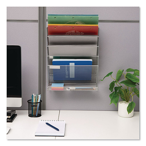 Mind Reader 5-Pocket Metal Mesh Mountable Wall File, 5 Sections, Letter Size, 12.75 x 4 x 16, Silver (MAGSTACKSIL)