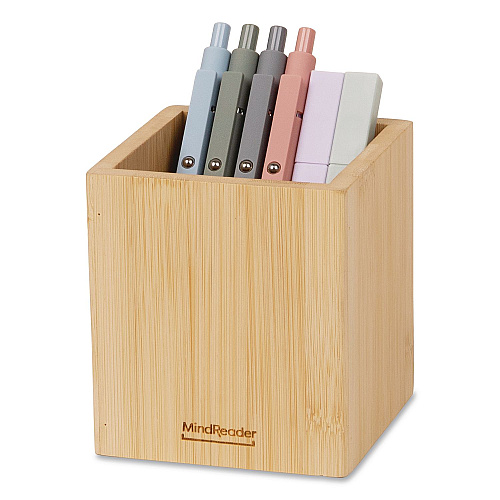 Mind Reader Wood Pen Cup Holder, 3.5" x 3.5" x 3.88", Brown (BMPENBRN)