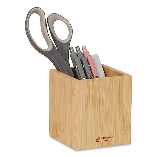 Mind Reader Wood Pen Cup Holder, 3.5" x 3.5" x 3.88", Brown (BMPENBRN)