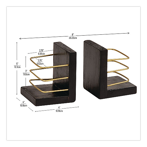 Mind Reader Wood Decorative Basket Bookends, Nonslip Base, 4 x 4 x 5, Wood/Metal, Brown/Gold (BOOKBASK2BLK)