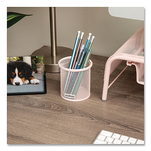 Mind Reader Metal Pen Holder, 3.5" x 3.5" x 3.75", Pink, 3 Pieces/Set (CLIPMESH3PNK)