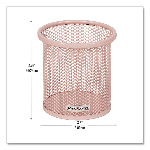 Mind Reader Metal Pen Holder, 3.5" x 3.5" x 3.75", Pink, 3 Pieces/Set (CLIPMESH3PNK)