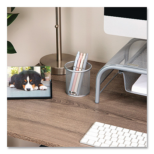 Mind Reader Metal Pen Holder, 3.5" x 3.5" x 3.75", Silver, 3 Pieces/Set (CLIPMESH3SIL)