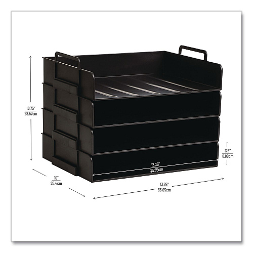 Mind Reader Stackable Plastic Desk Tray, 4 Sections, Letter Size, 13.75 x 10 x 10.75, Black (DANSTACK4BLK)