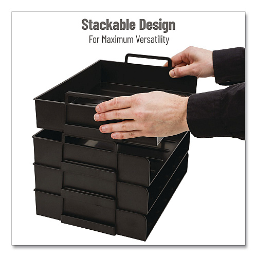 Mind Reader Stackable Plastic Desk Tray, 4 Sections, Letter Size, 13.75 x 10 x 10.75, Black (DANSTACK4BLK)