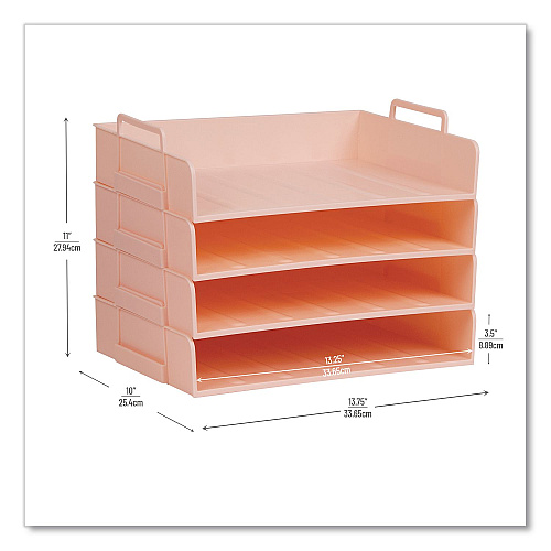 Mind Reader Stackable Plastic Desk Tray, 4 Sections, Letter Size, 13.75 x 10 x 10.75, Pink (DANSTACK4PNK)