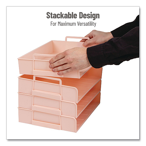 Mind Reader Stackable Plastic Desk Tray, 4 Sections, Letter Size, 13.75 x 10 x 10.75, Pink (DANSTACK4PNK)