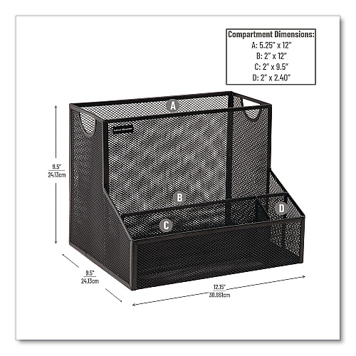 Mind Reader 4-Compartment Desk Organizer, 12.15 x 9.5 x 9.5, Black, Metal Mesh (DEEPORGBLK)