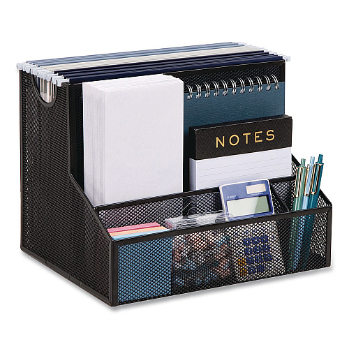 Mind Reader 4-Compartment Desk Organizer, 12.15 x 9.5 x 9.5, Black, Metal Mesh (DEEPORGBLK)