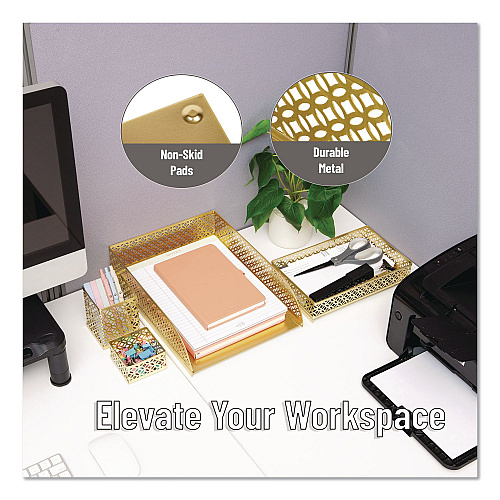 Mind Reader Metal Desk Organizer Set, Gold, 4 Pieces (DESK4GLD)