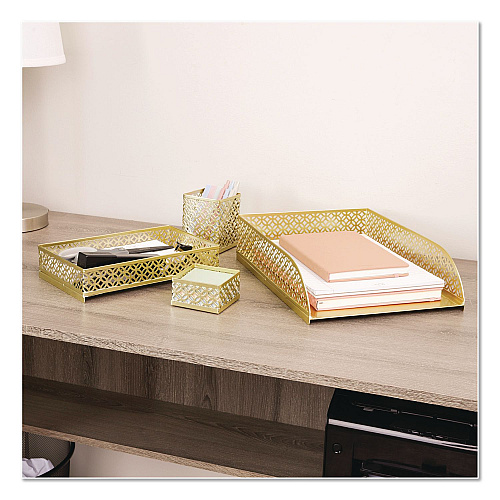 Mind Reader Metal Desk Organizer Set, Gold, 4 Pieces (DESK4GLD)