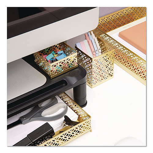 Mind Reader Metal Desk Organizer Set, Gold, 4 Pieces (DESK4GLD)
