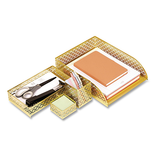 Mind Reader Metal Desk Organizer Set, Gold, 4 Pieces (DESK4GLD)