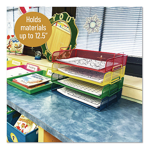 Mind Reader Metal Mesh Stackable Letter Tray, 4 Sections, Letter Size, 13.25 x 9.75 x 11.25, Assorted (DSTACK4ASST)