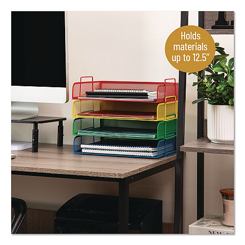Mind Reader Metal Mesh Stackable Letter Tray, 4 Sections, Letter Size, 13.25 x 9.75 x 11.25, Assorted (DSTACK4ASST)