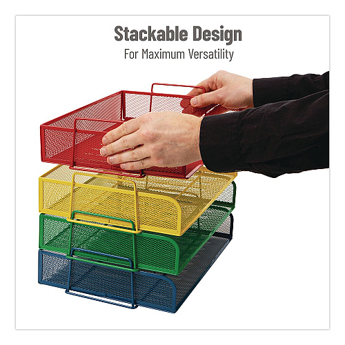 Mind Reader Metal Mesh Stackable Letter Tray, 4 Sections, Letter Size, 13.25 x 9.75 x 11.25, Assorted (DSTACK4ASST)