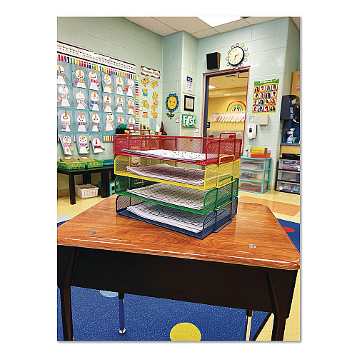 Mind Reader Metal Mesh Stackable Letter Tray, 4 Sections, Letter Size, 13.25 x 9.75 x 11.25, Assorted (DSTACK4ASST)