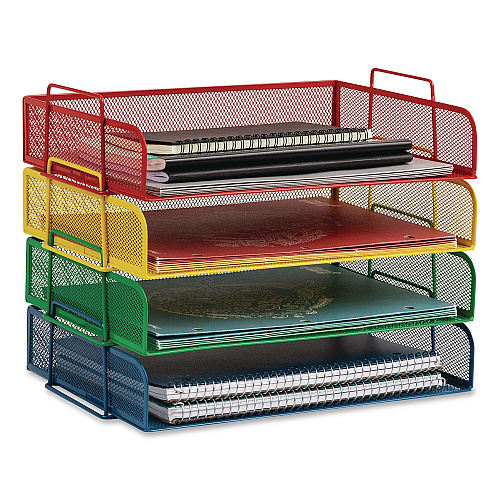 Mind Reader Metal Mesh Stackable Letter Tray, 4 Sections, Letter Size, 13.25 x 9.75 x 11.25, Assorted (DSTACK4ASST)