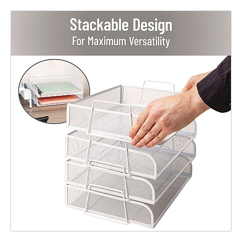 Mind Reader Metal Mesh Stackable Letter Tray, 4 Sections, Letter Size, 13.25 x 9.75 x 11.5, White (DSTACK4WHT)