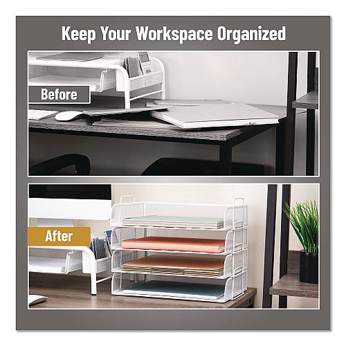 Mind Reader Metal Mesh Stackable Letter Tray, 4 Sections, Letter Size, 13.25 x 9.75 x 11.5, White (DSTACK4WHT)