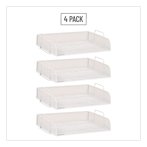 Mind Reader Metal Mesh Stackable Letter Tray, 4 Sections, Letter Size, 13.25 x 9.75 x 11.5, White (DSTACK4WHT)